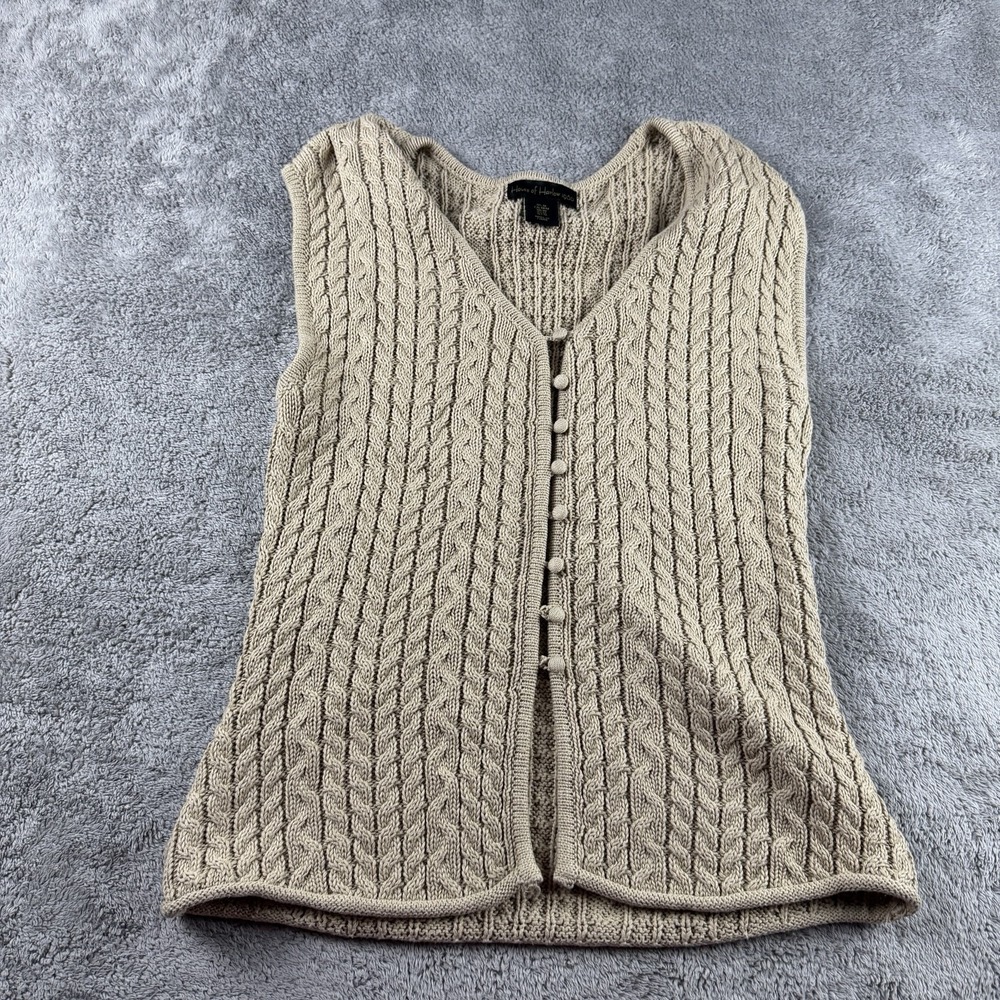 House of Harlow 1960 Cable-Knit Sweater Vest V-Neck Womens Medium Cream